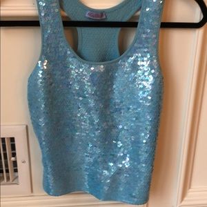 Acrobat turquoise sequin razor back top